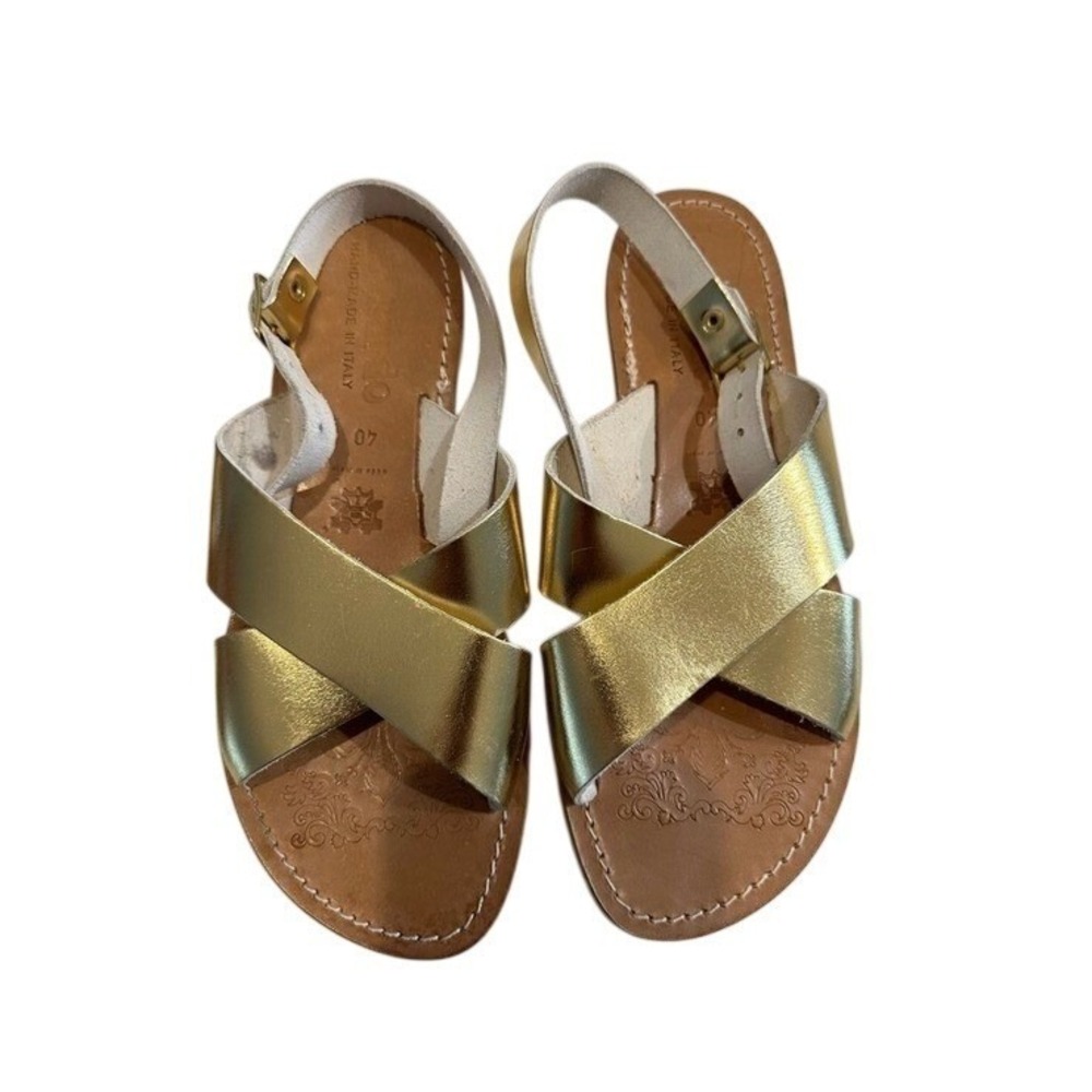 Bernardo Gold Metallic Leather Cross Strap Sandals Made in Italy 40